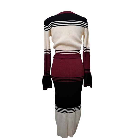 Ashley Stewart Belted Striped Sweater Dress Burgundy/Black Size 10 NWT - Picture 9 of 14